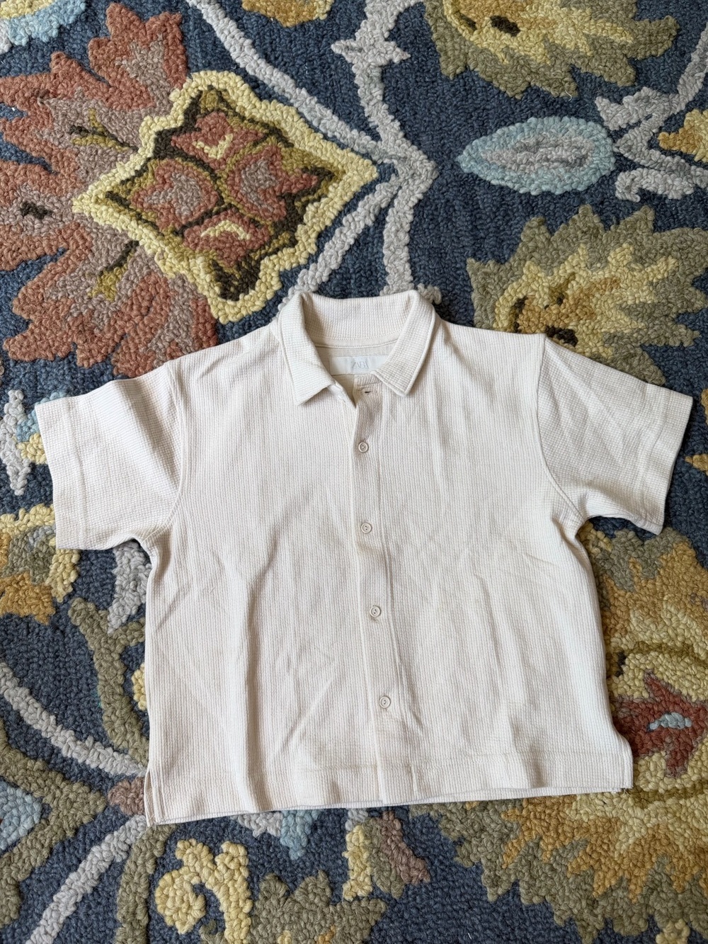 Boys Zara Short-Sleeve Button Down Shirt - Cream SZ 6-7 Casual Vacation